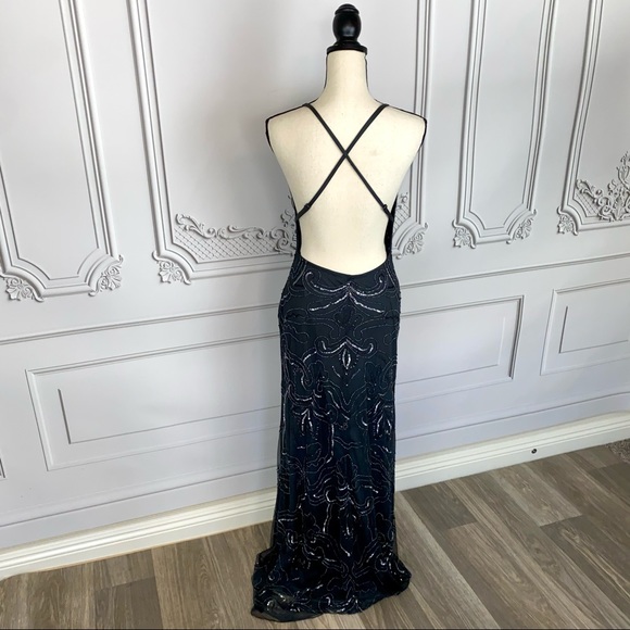 Jump Apparel Black Long Beaded Backless Dress | Size 7/8 - Picture 8 of 14